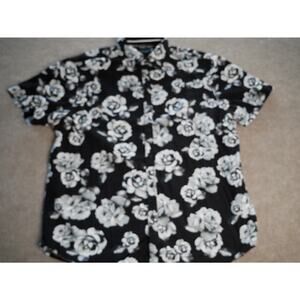 Denim & Flower Ricky Singh Shirt XL Black Hawaiian Floral Print Short Sleeve